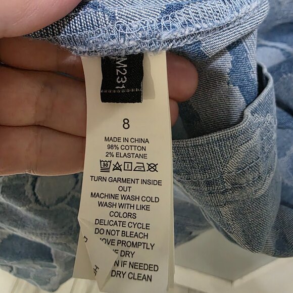 Kate Spade Womens Denim Puff Sleeve Floral Jacquard Dress Size 8 Blue Shift - Picture 4 of 12